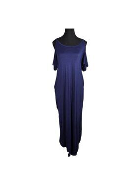 NWT | Navy Blue Cold Shoulder Flutter Sleeve Maxi Dress with Side Slits | Small